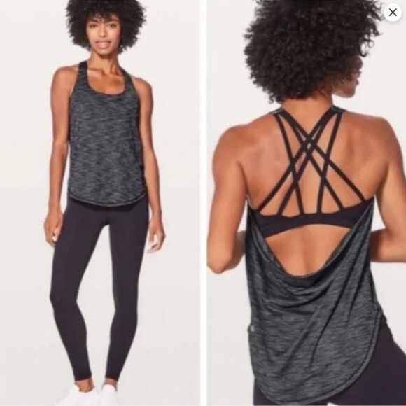 Lululemon Free To Be Serene Gray/Black Strappy Open Back Women's Tank Top. Sz 6. - Picture 1 of 7
